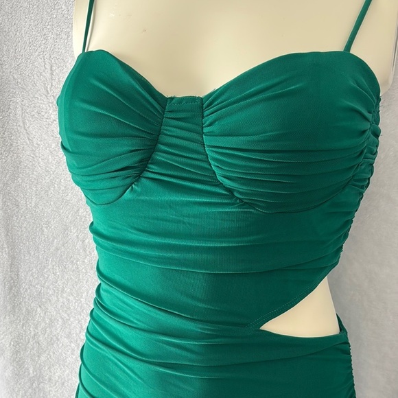 Green Ruched Cut Out Mini Dress - Picture 3 of 6